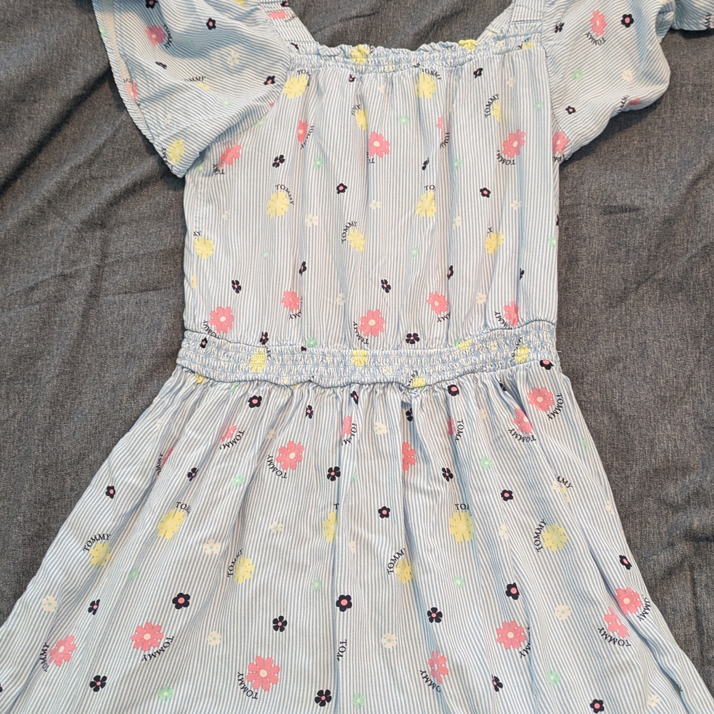 Tommy Hilfiger Pink and White Off-the-Shoulder Sundress
